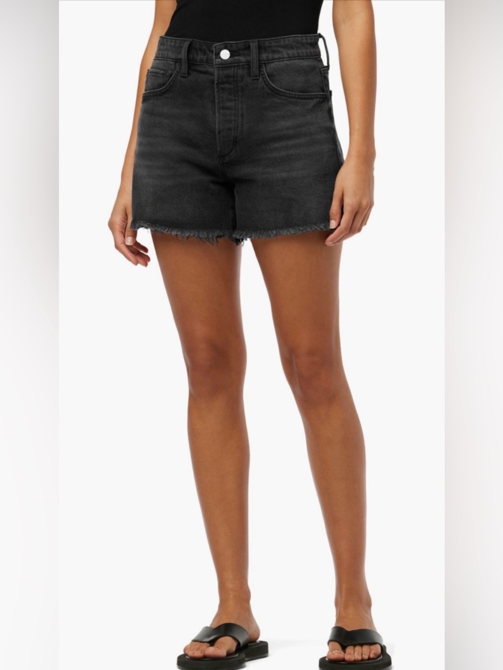Joe's Jeans Relaxed Fit Black Frayed Hem High-Rise Denim Shorts